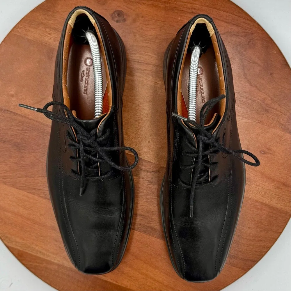 Clarks Unstructured Kenneth Black Leather Bicycle Toe Lace Up‎ Oxford Shoes M11